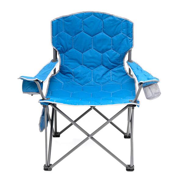 Blue Oversized Foldable Portable Metal Lawn Chairs with Arm Rest