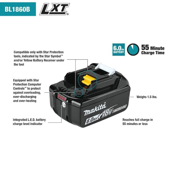 Makita 18V LXT Lithium-Ion 6.0 Ah Battery (2-Pack) BL1860B-2 - The