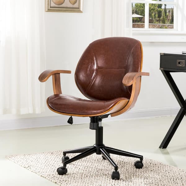 Glitzhome Faux Leather Gaslift Adjustable Swivel Office Chair in