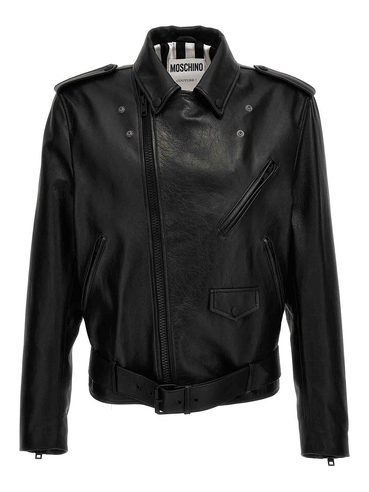 Moschino In Love We Trust Leather Jacket - Black|370402701555