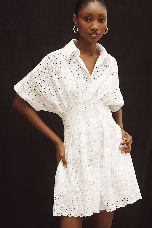 The Tobie Eyelet Mini Shirt Dress by Exquise | Anthropologie