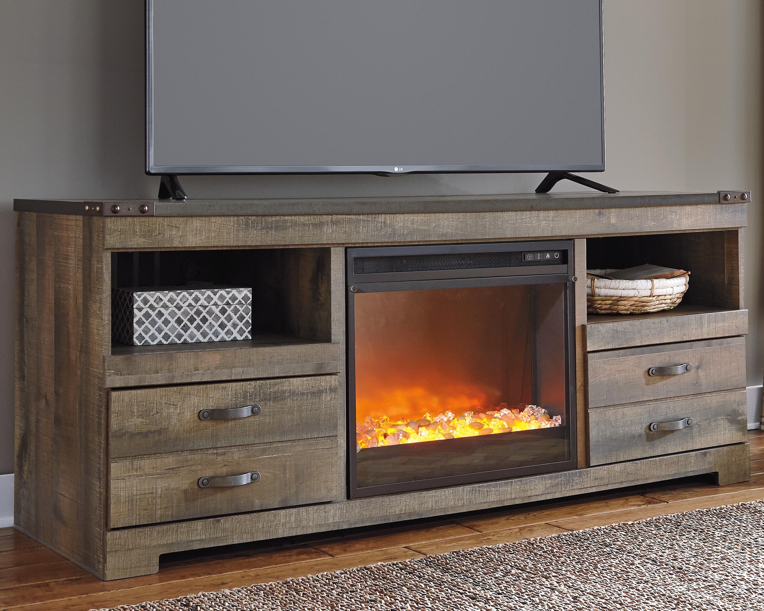 Ashley Trinell 63'' TV Stand with Fireplace Insert Glass/Stone