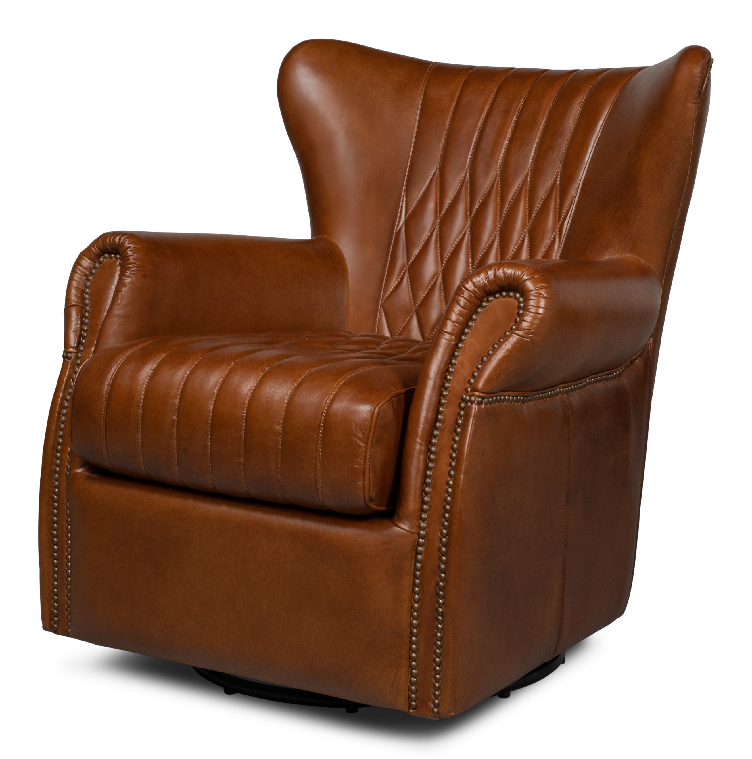 Sarreid Ltd Living Room Bugatti Leather Swivel Chair 53469