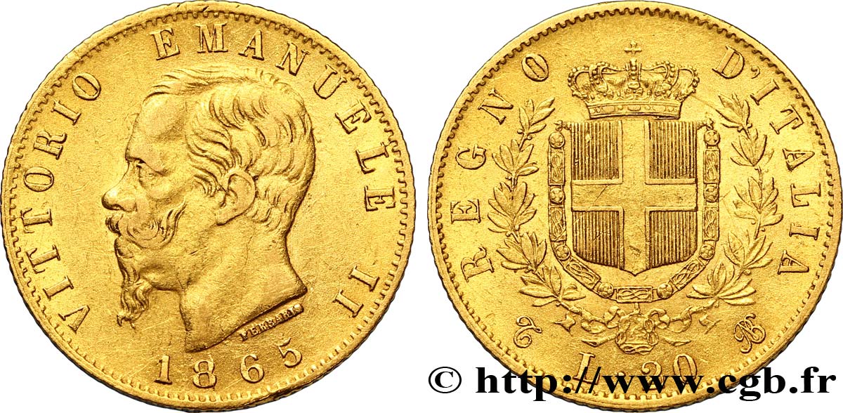 ITALY 20 Lire Victor Emmanuel II 1865 Turin fwo_308832 World coins