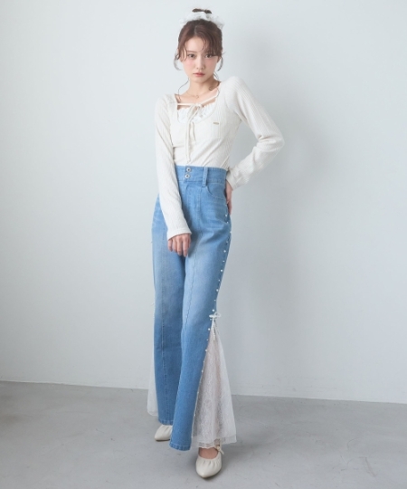 リボンレイヤードライクトップス/MAJESTIC LEGON(マジェスティック