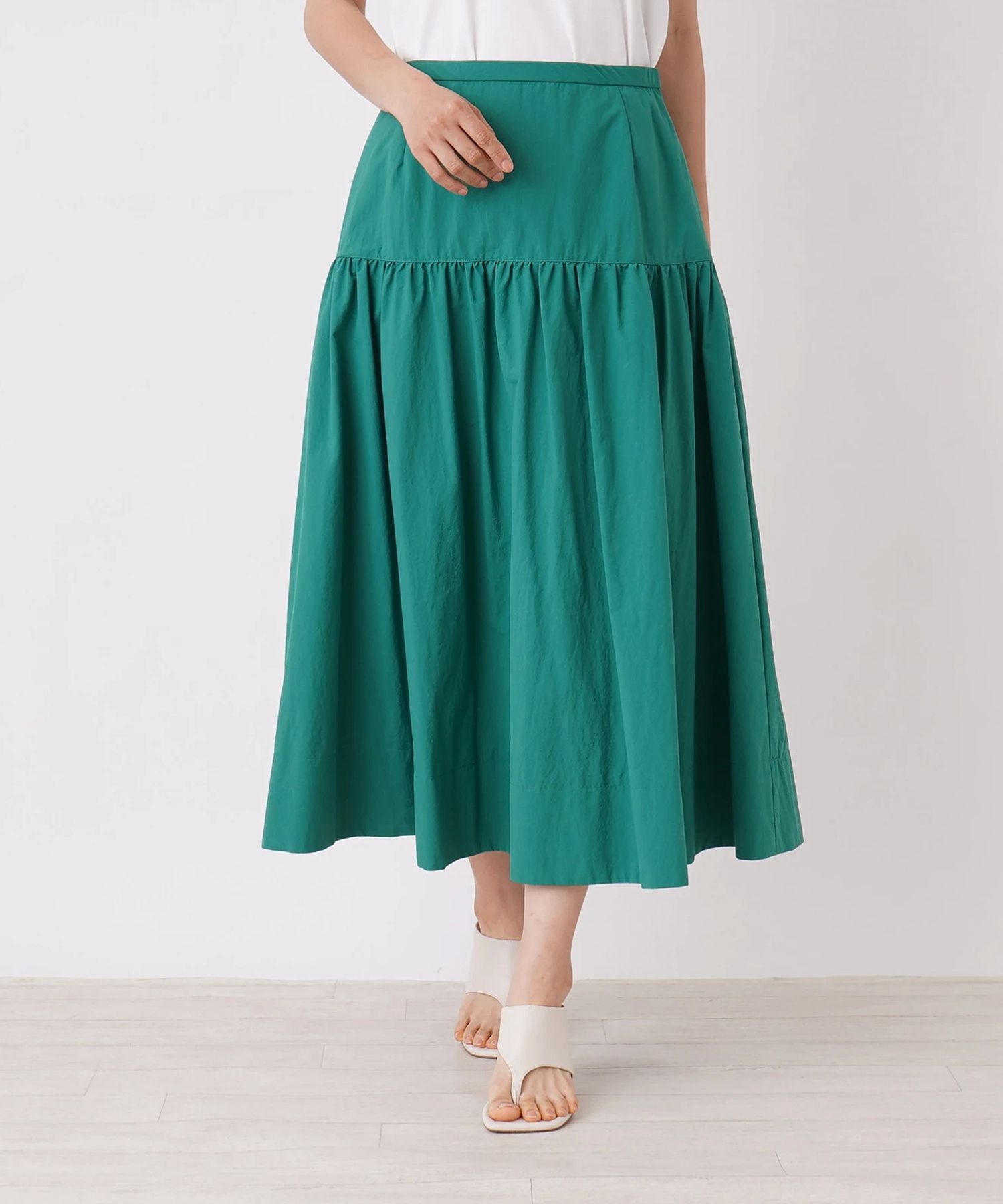 洗えるギャザー切り替えロングスカート【my Perfect wardrobe