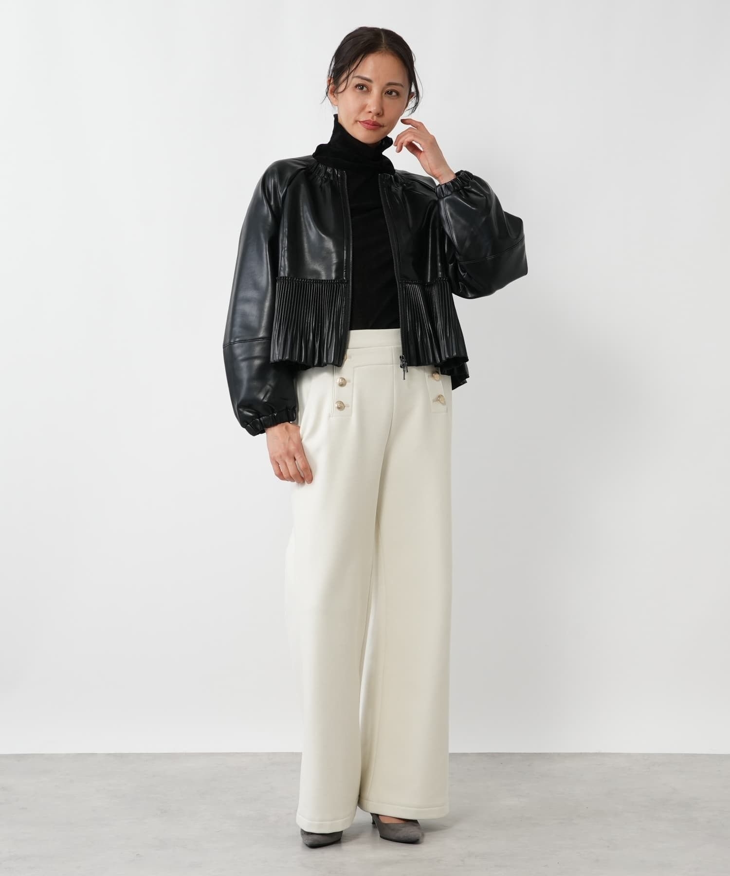 フェイクレザープリーツジャケット【MARILYN MOON】|ネミカ | レリアン