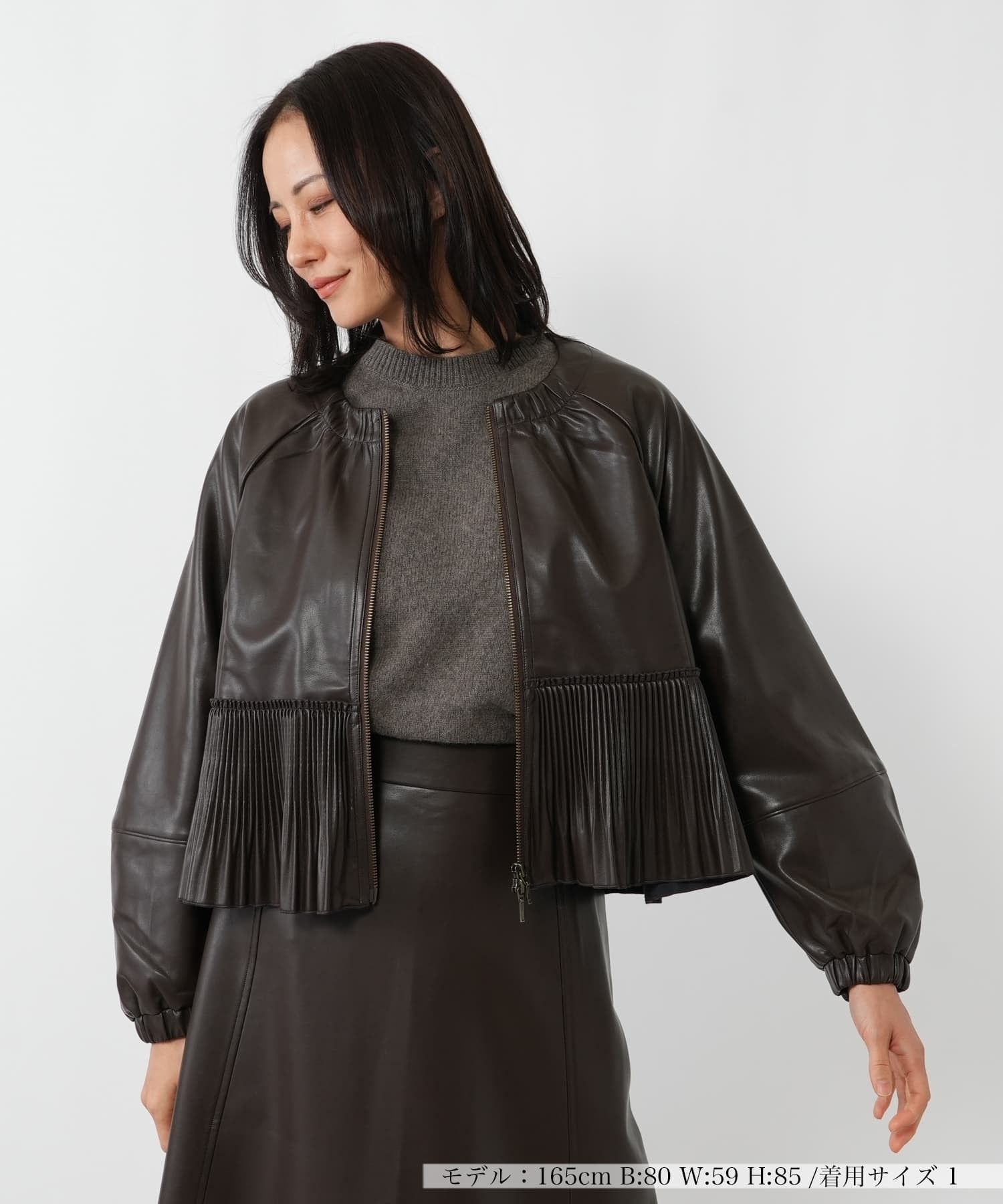 フェイクレザープリーツジャケット【MARILYN MOON】|ネミカ | レリアン