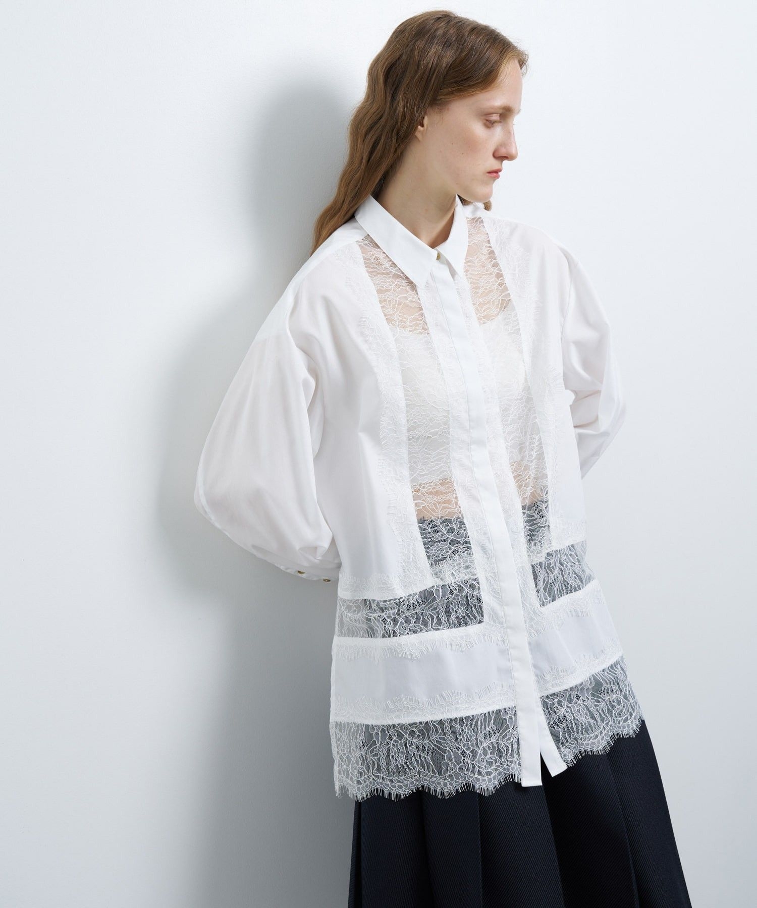 レースパターンシャツブラウス|LANVIN en Bleu | LANVIN en Bleu