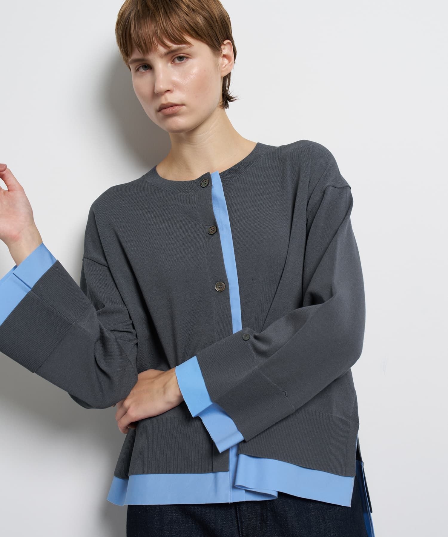 シャツトリムニットコンビカーディガン|LANVIN en Bleu | LANVIN en