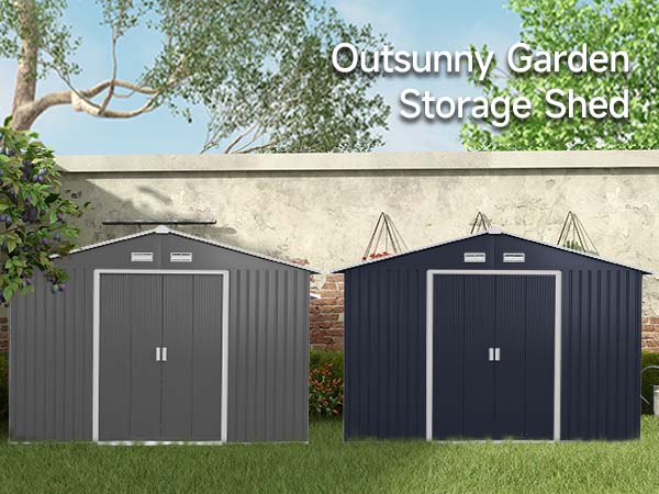 Outsunny 11' x 9' Metal Garden Shed Utility Tool Storage Outdoor