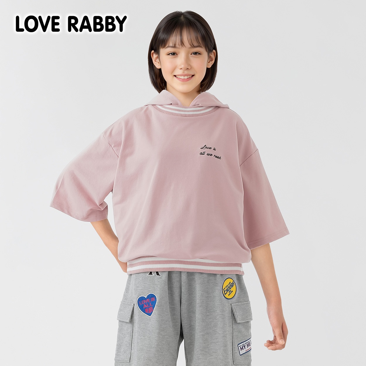 ラブラビ ミニ裏毛バックチェーン刺繍パーカーTシャツ 女の子 キッズ