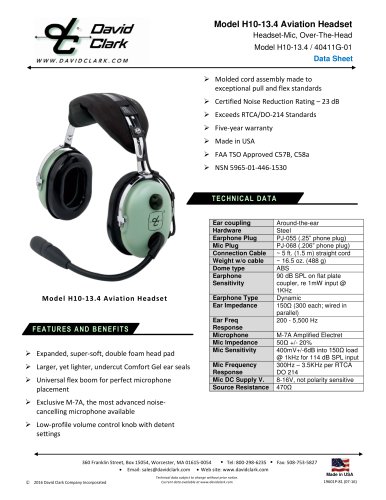 DAVID CLARK COMPANY INC.のすべてのカタログと技術パンフレット