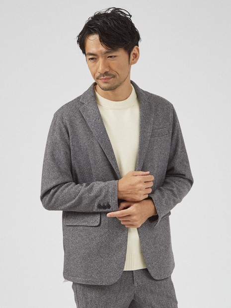 秋冬生地/セットアップ対応】ヘリンボーン柄 ニット ジャケット