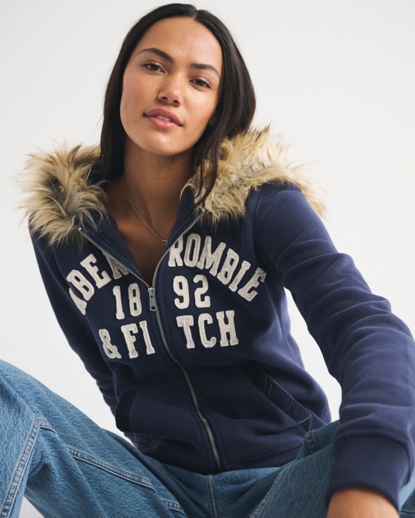 Women's Faux Fur-Lined Logo Full-Zip Hoodie | Women's Tops