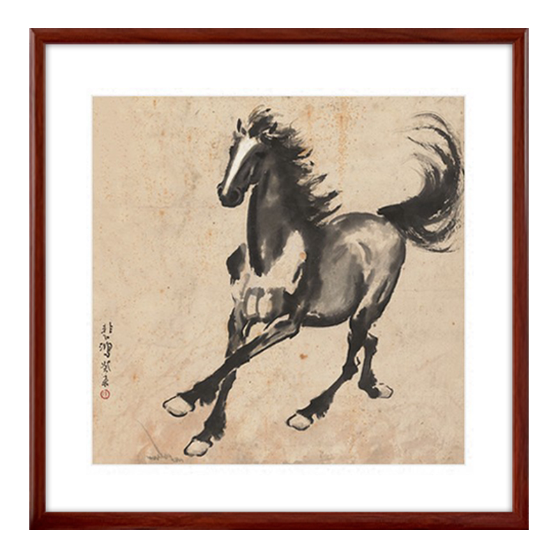 國畫水墨畫徐悲鴻駿馬圖鬥方書法字畫玄關裝飾畫中式客廳飯廳掛畫