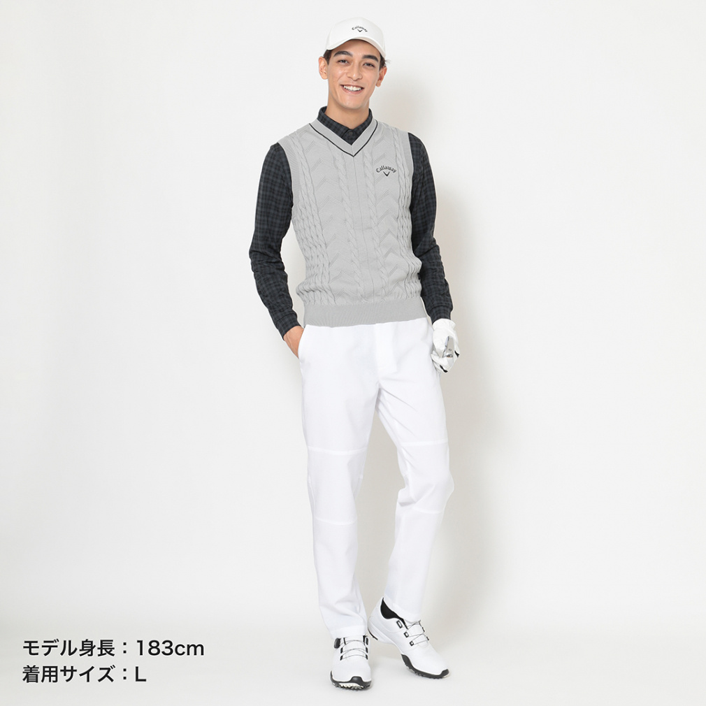 キャロウェイ ゴルフウェア ベスト 秋 冬 Vネックケーブルニットベスト