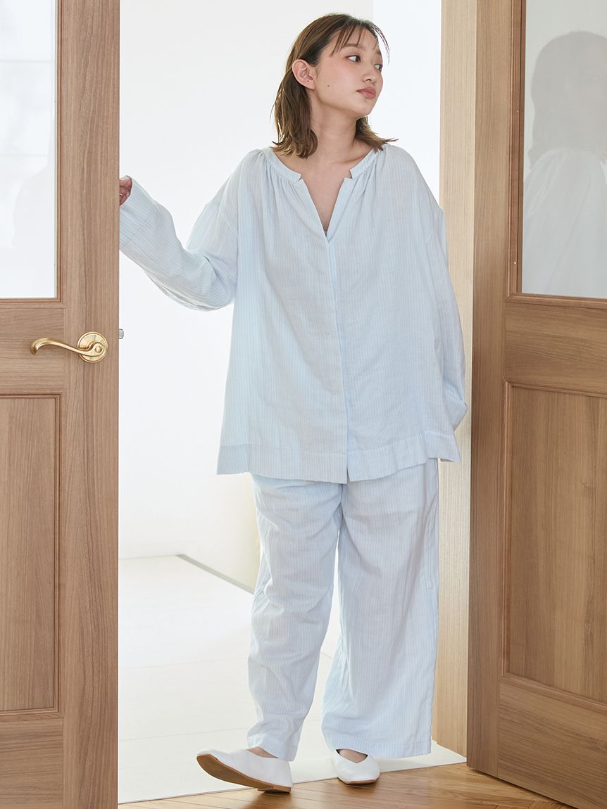 ガーゼストライプシャツ(シャツ)｜ルームウェア・パジャマ通販の