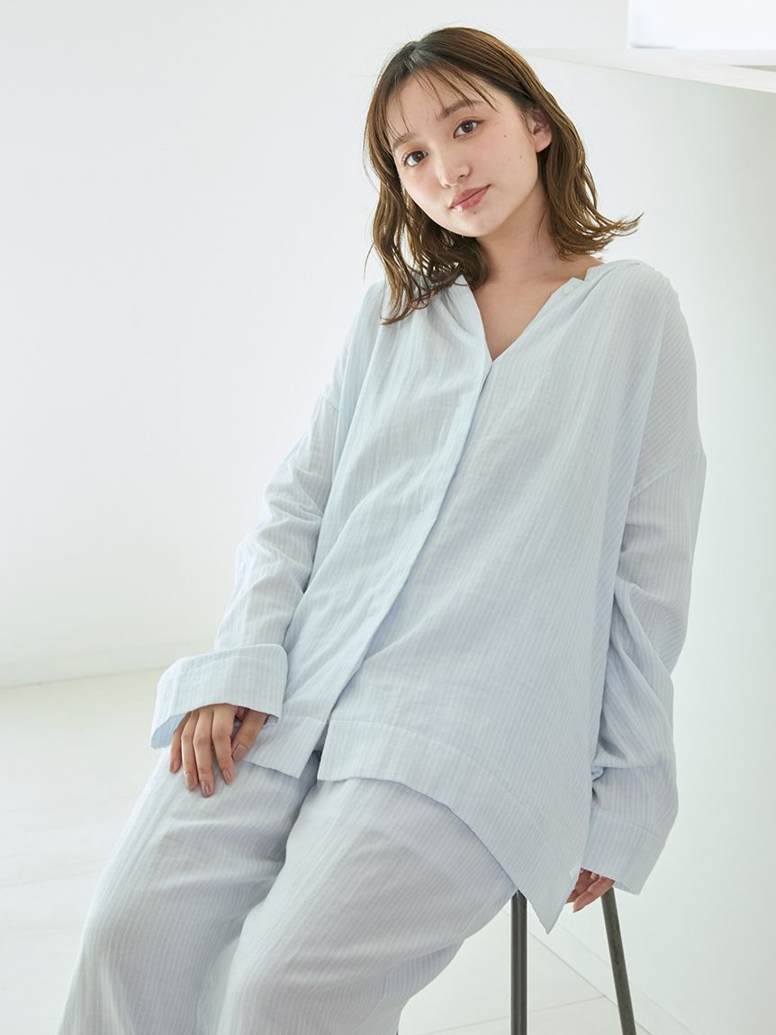 ガーゼストライプシャツ(シャツ)｜ルームウェア・パジャマ通販の