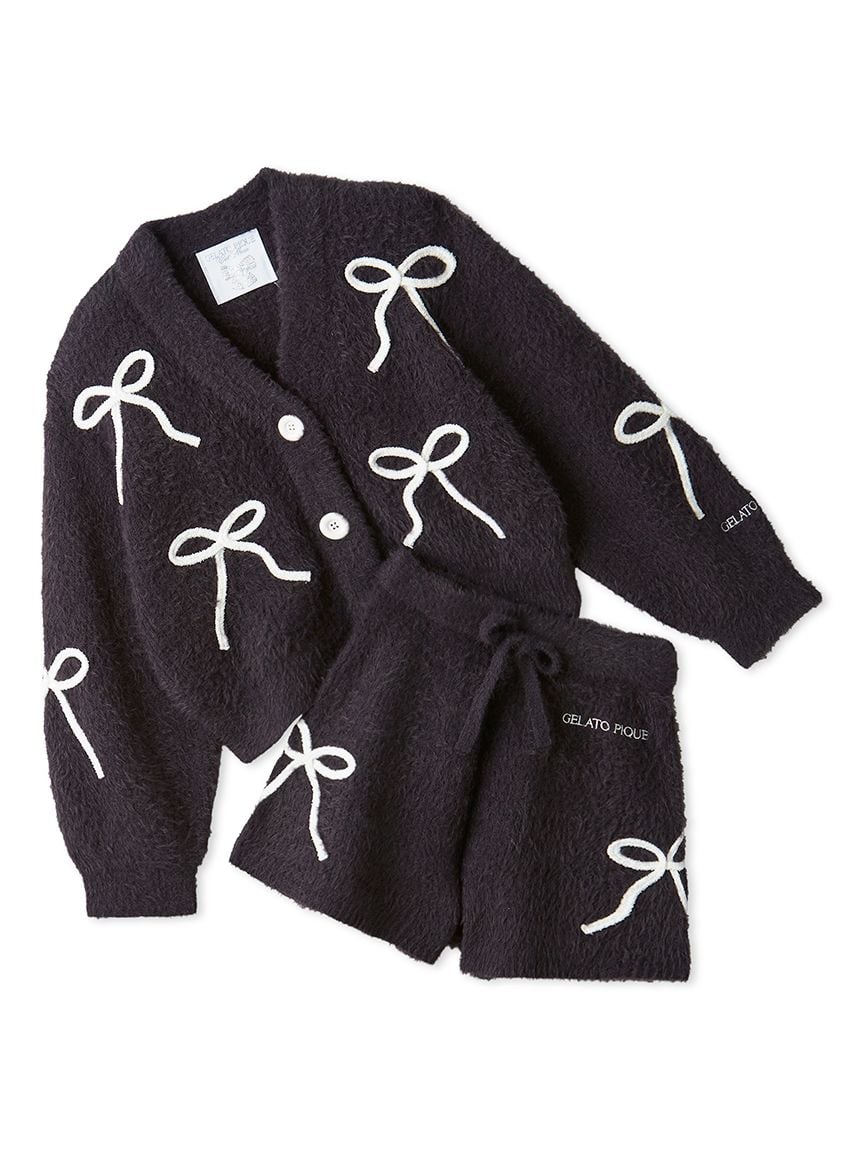 JUNIOR】リボンフェザーカーディガン&ショートパンツセット(トップス