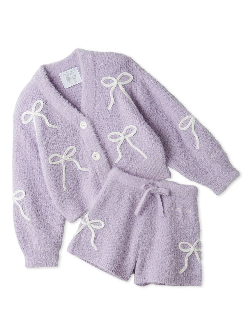 JUNIOR】リボンフェザーカーディガン&ショートパンツセット(トップス