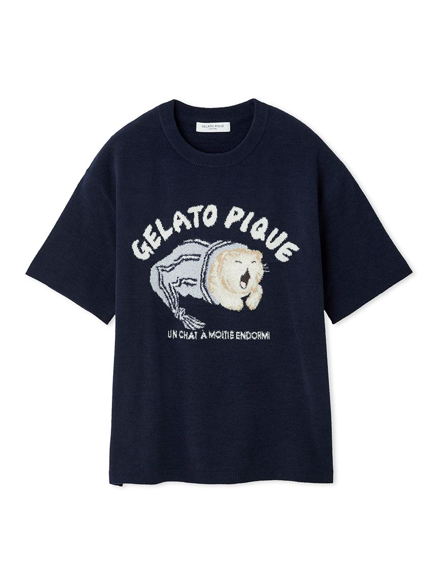 HOMME】sleeping cat ジャガードプルオーバー(ニットプルオーバー