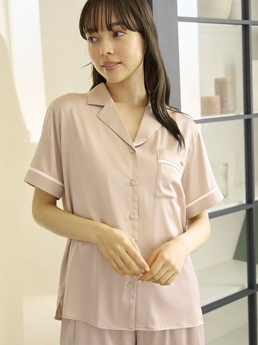 接触冷感サテンラインシャツ(シャツ)｜ルームウェア・パジャマ通販の