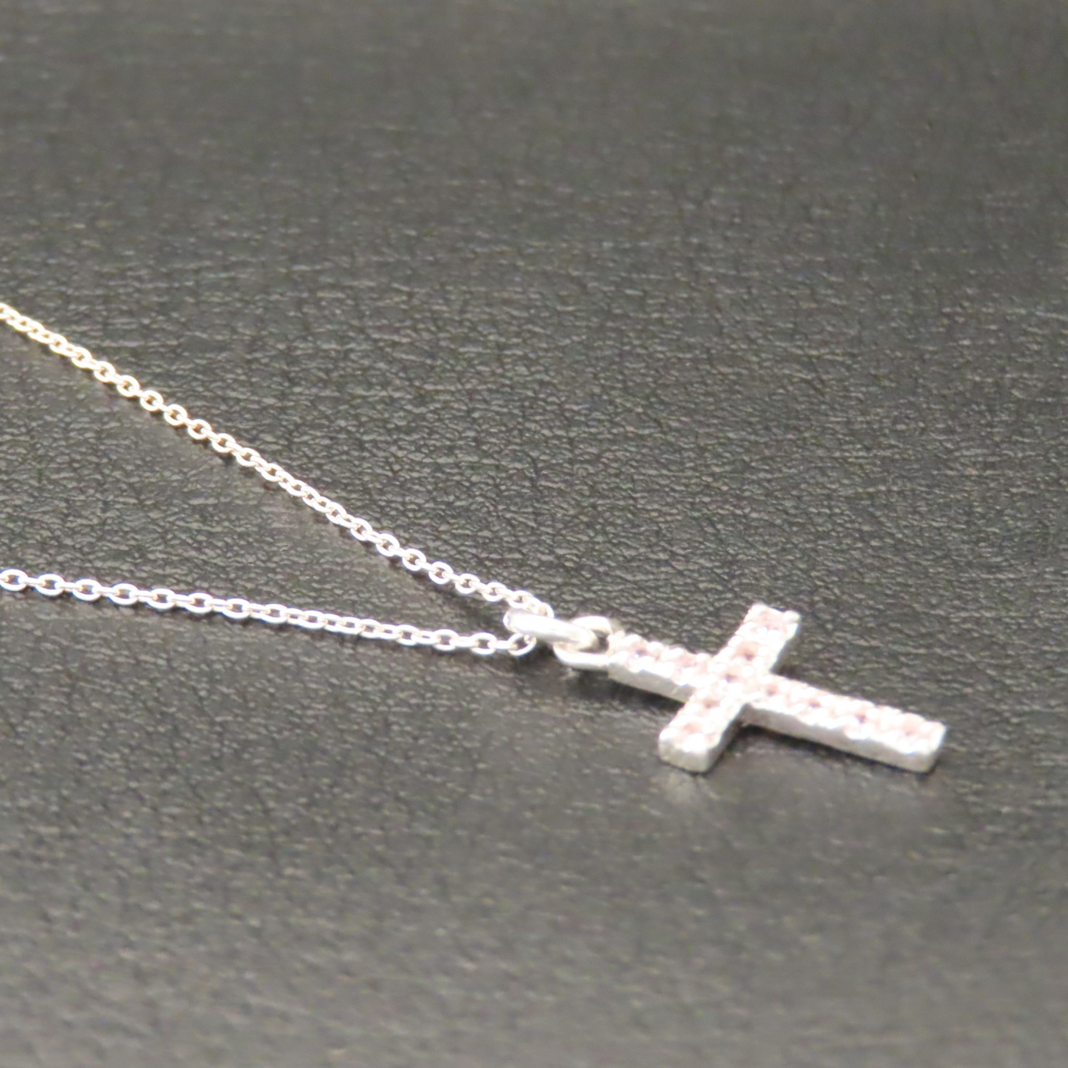 クロスネックレス シルバー925 ピンク キュービックジルコニア 十字架