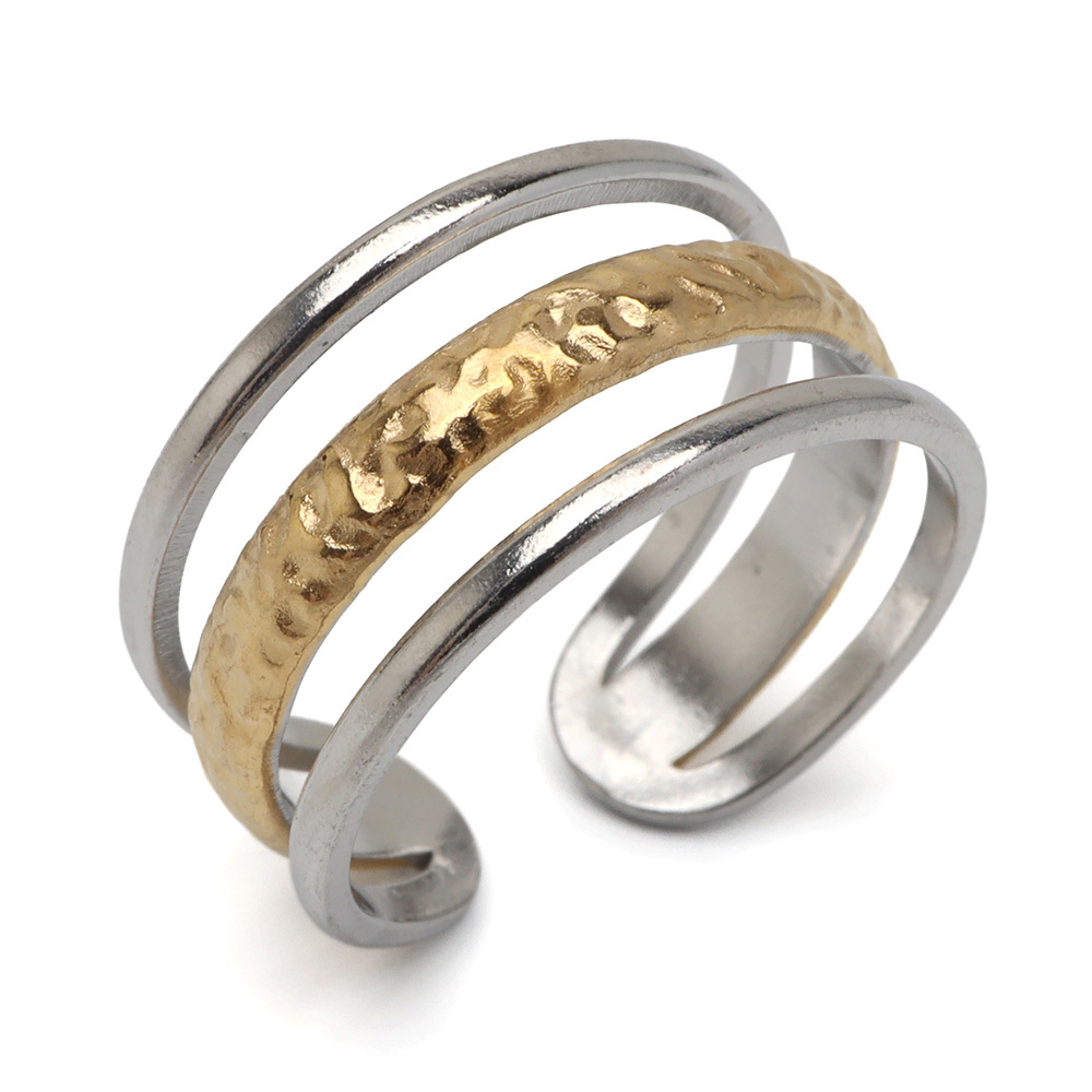 ステンレス 3連リング ごつめ コンビリング ワイドリング ゴールド