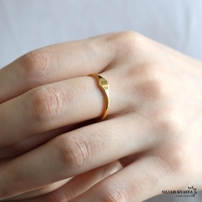 ステンレス ゴールドリング 印台リング 細身 18kgp 指輪 メタリック