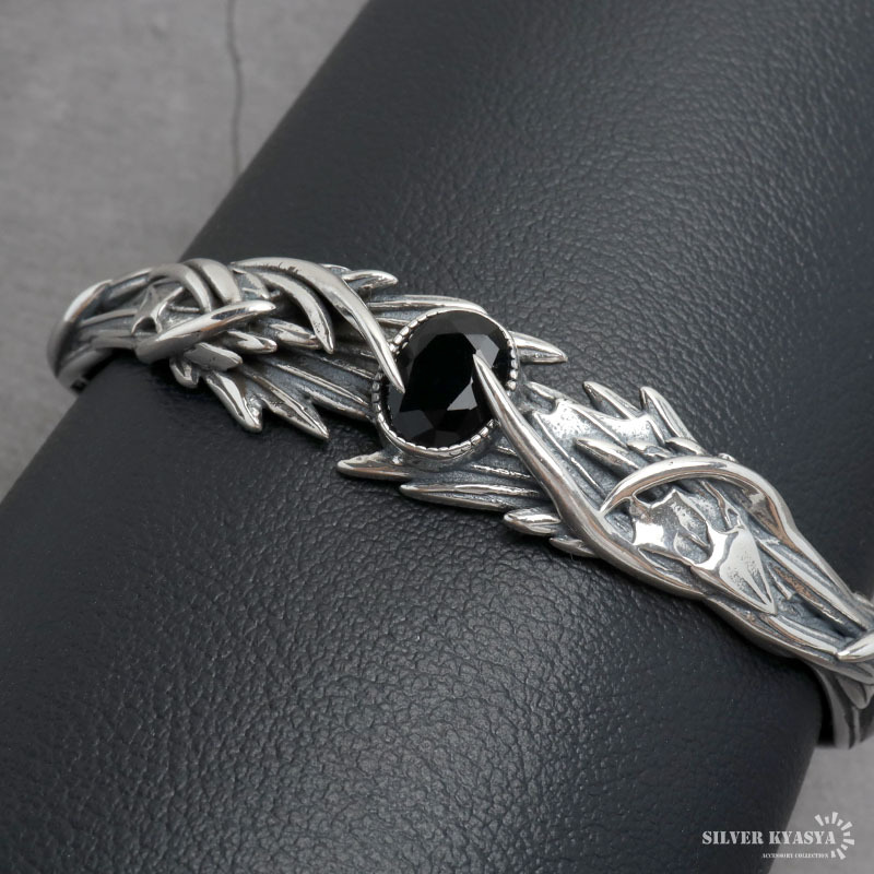 シルバー925 オニキスバングル メンズ 腕輪 一粒 シルバーバングル 銀