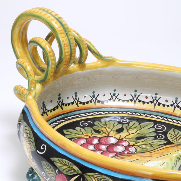 最高級 イタリア陶器 デルータ焼き 陶器製 脚付き テーブルセンター