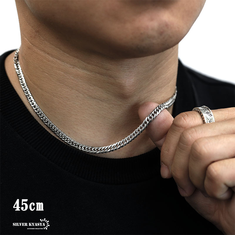 シルバー925 チェーンネックレス メンズ 6面カット ダブル喜平チェーン