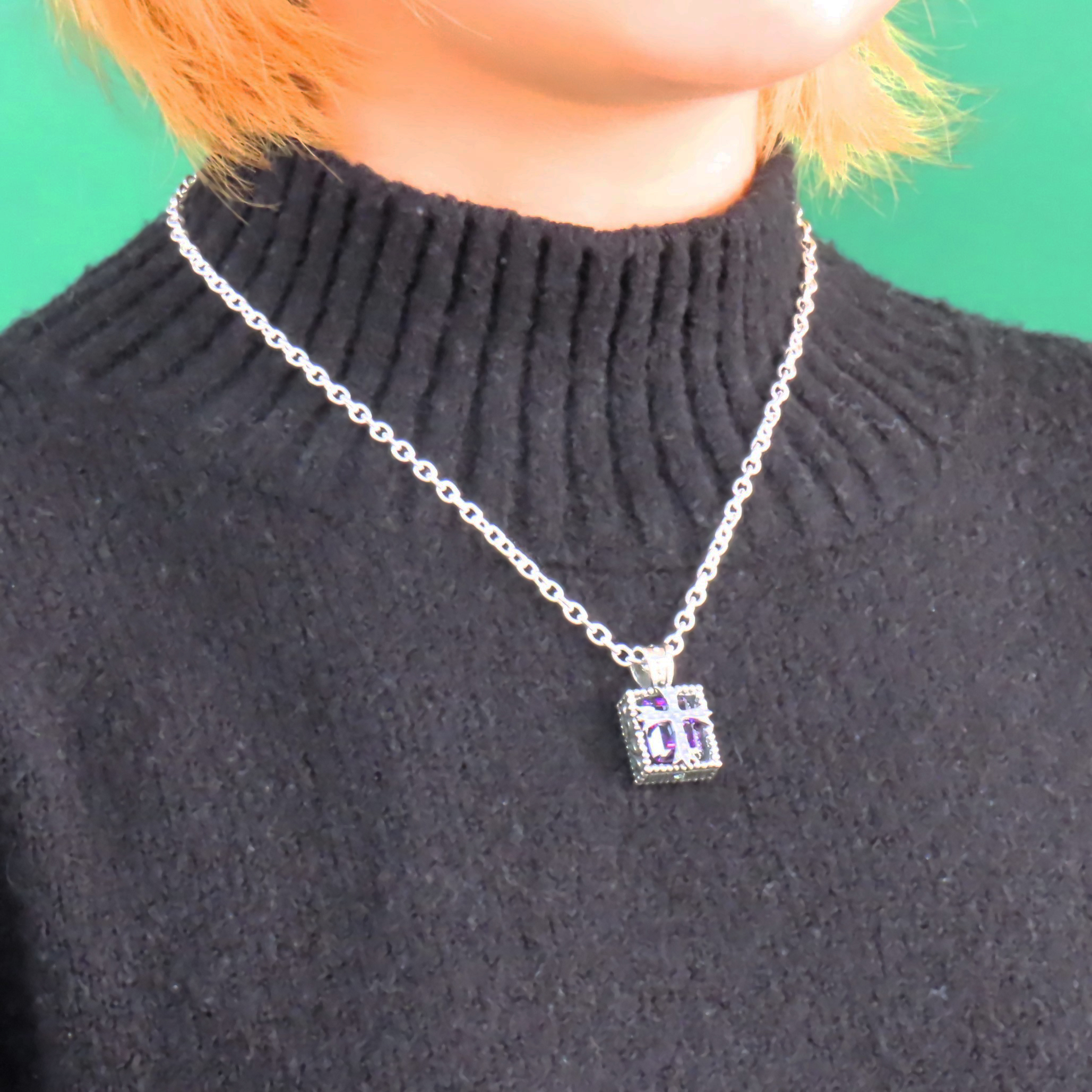 クロスネックレス シルバー925 パープル 【刻印無料】 十字架 クロス