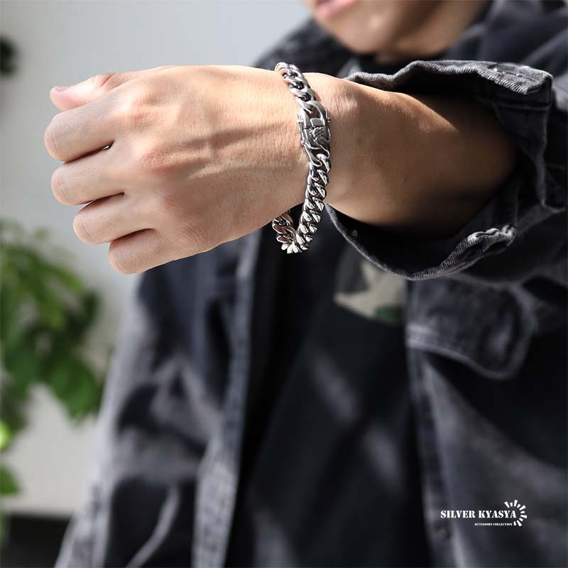 316L 幅10mm メンズ ブレスレット シルバー 喜平チェーン B系 ヒップ