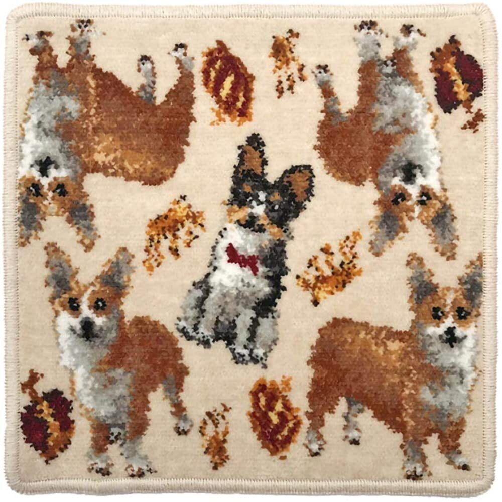 ハンカチ【総柄コーギー】(ベージュ) 23cm 綿100% 犬柄 タオルハンカチ