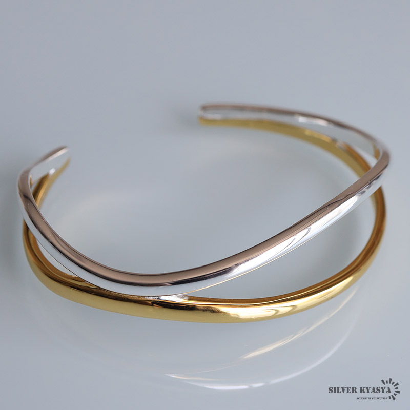 バイカラーバングル シルバー925 ツートンバングル ゴールド