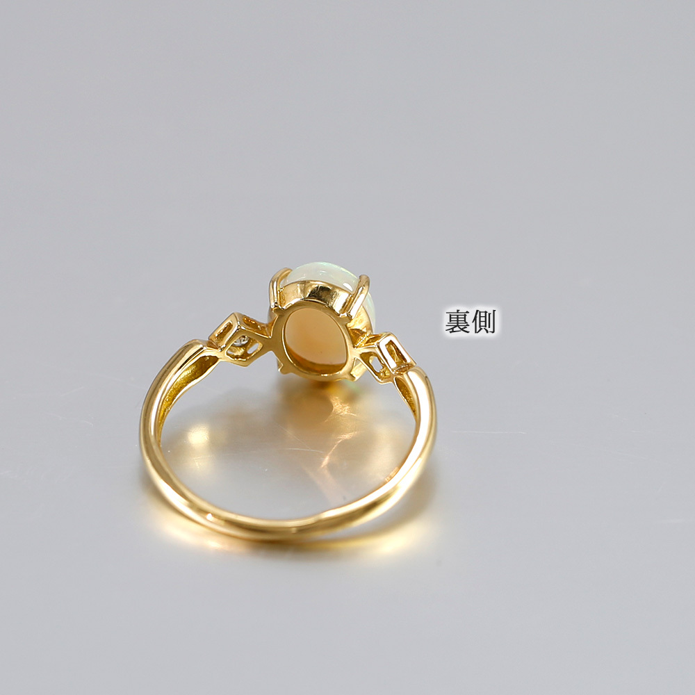 18金 リング 天然石 オパール & ダイヤモンド 日本製 送料無料 | 指輪