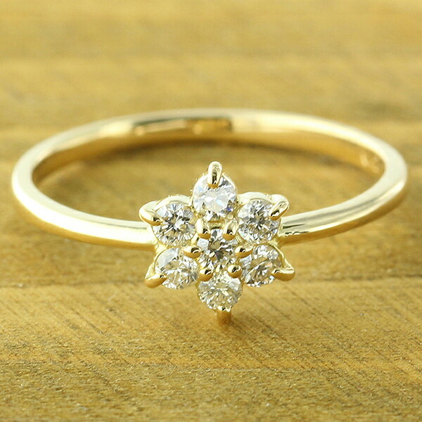 指輪 ダイヤモンド フラワーリング 18金 k18 18k イエローゴールド