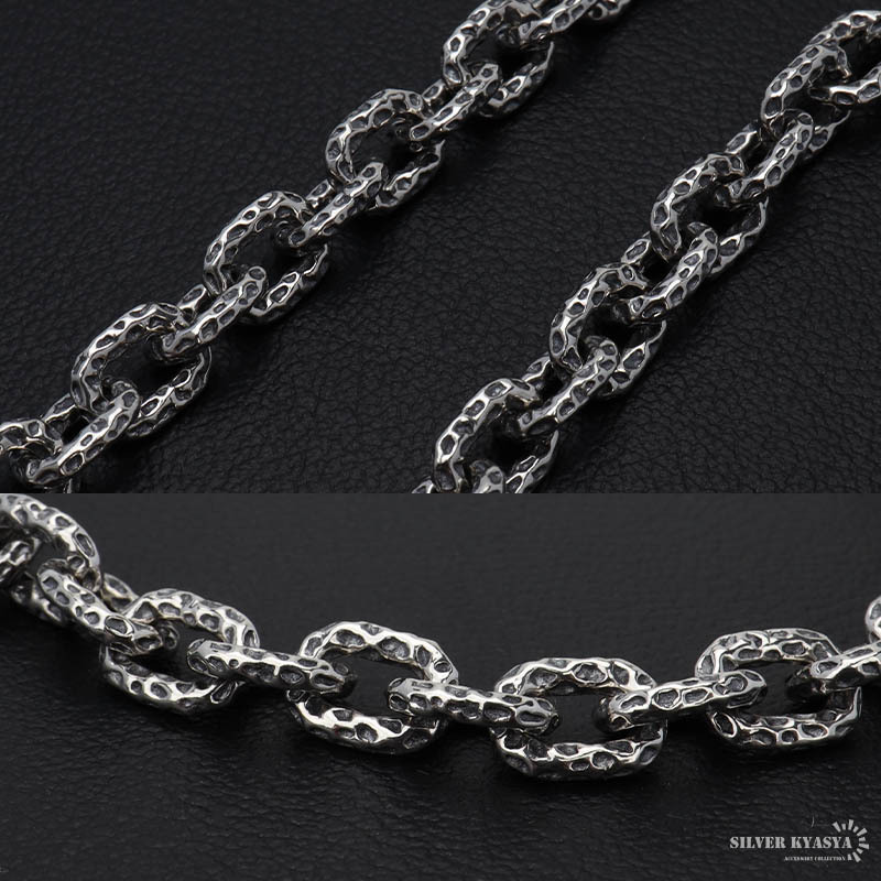 シルバー925 槌目 チェーンネックレス 燻し加工 ブラック あずき