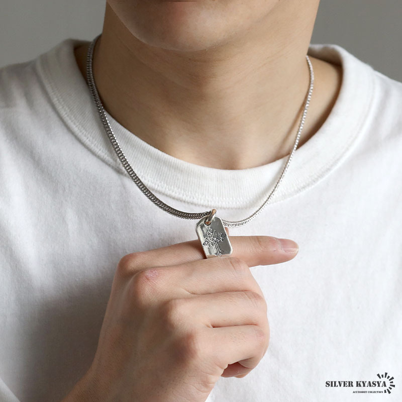シルバー925 クロスネックレス ドッグタグネックレス ダブル喜平