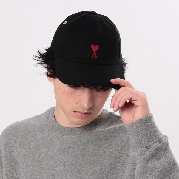 アミパリス 帽子 エンブロイダリー キャップ ブラック メンズ