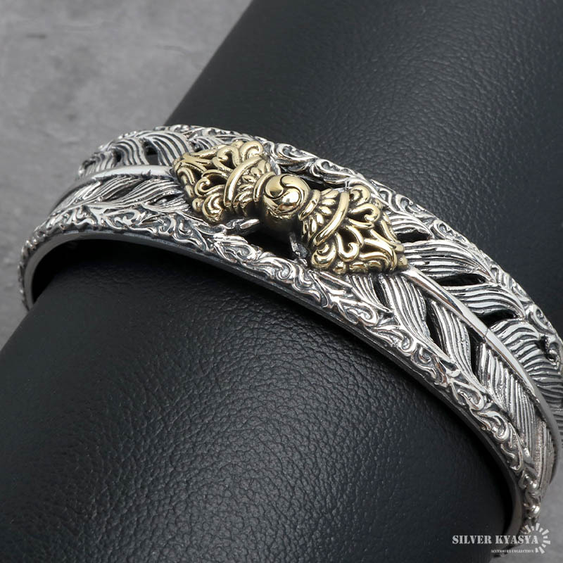 シルバー925 六字真言バングル フェザーバングル ワイドバングル