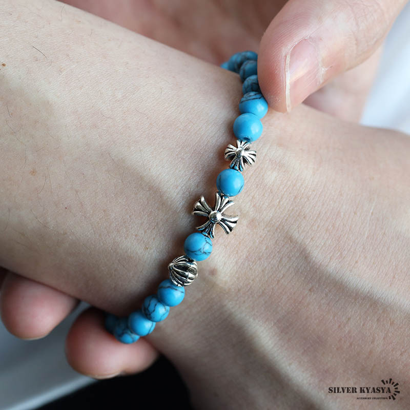 ストーンブレスレット クロスボールブレスレット ターコイズ