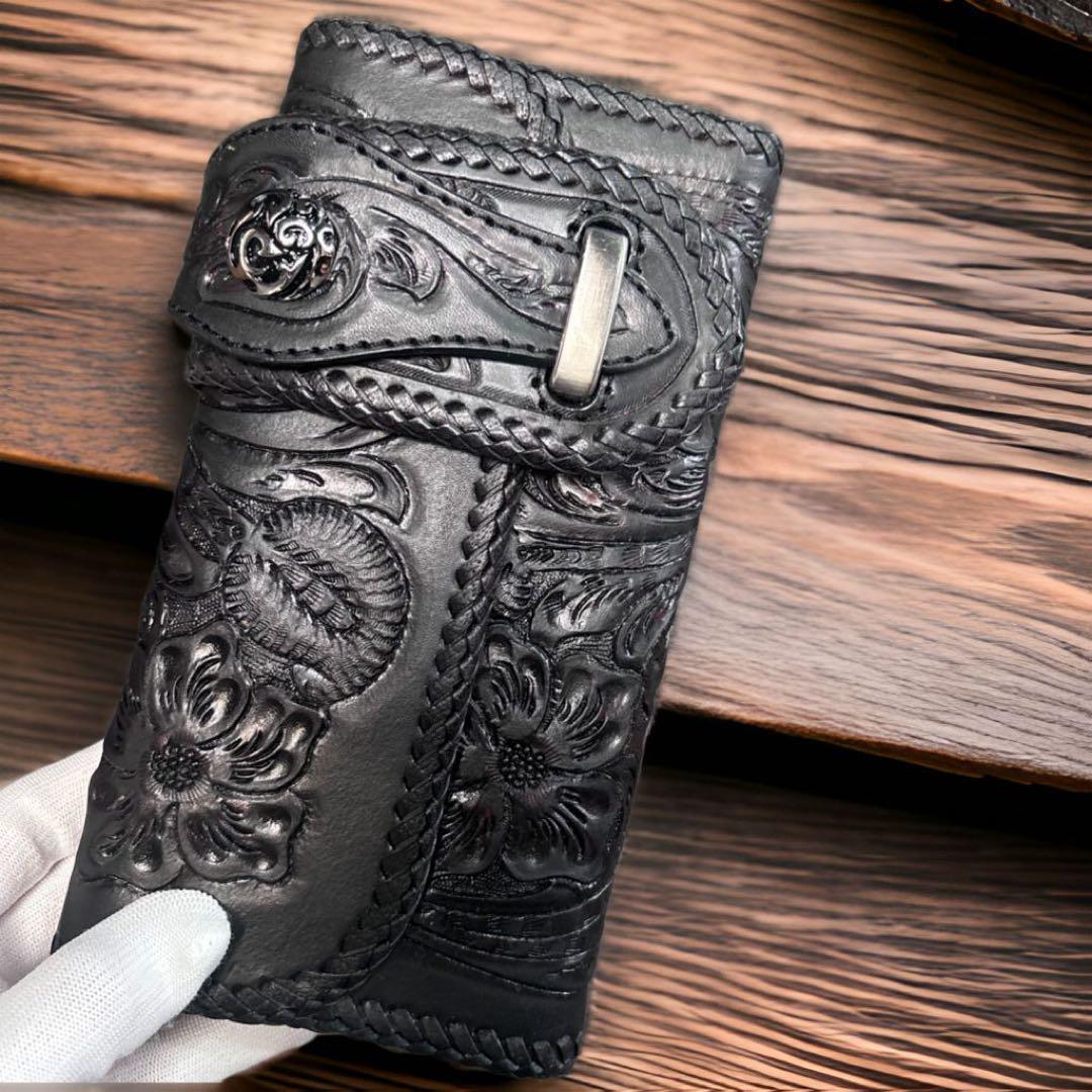 送料無料】カービング 長財布 レザー 牛革 ライダースウォレット