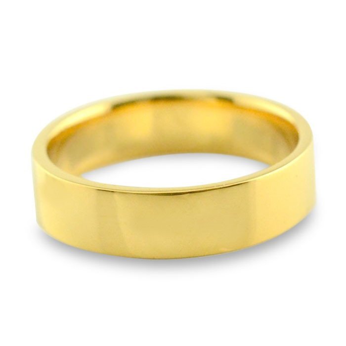 18金 平打ちリング メンズ 指輪 シンプル 幅広 リング 5mm イエロー