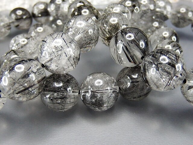 大玉針多めブラックルチルクォーツ約13.5mm天然石数珠ブレスレット仕事