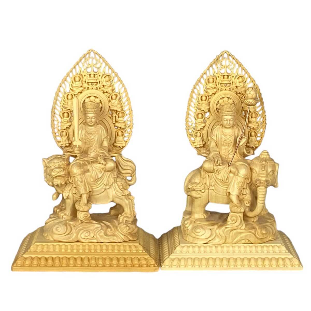 普賢菩薩 文殊菩薩 ご利益と癒しの木彫りアート 桧木の美 仏像