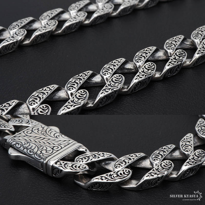 シルバー925 喜平ブレスレット 唐草ブレスレット 重厚感あり