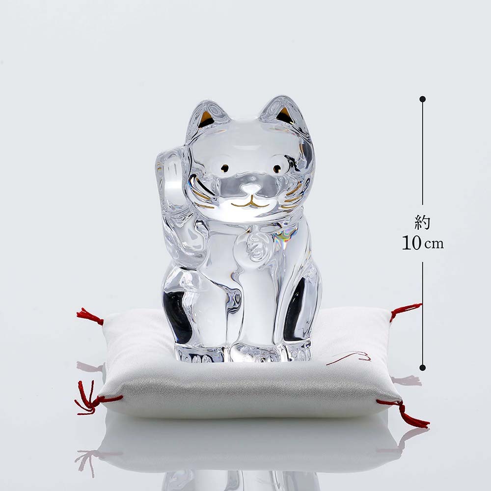 Baccarat バカラ まねき猫 レッド＆クリア Sサイズ・紅白座布団付き 名